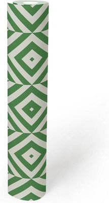Zed Decor Green and White Stripes Geometric Squares Bedroom, Living Room, Feature Wall Wallpaper 373312