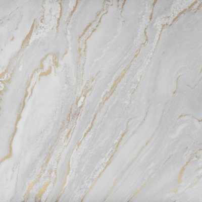 Zed Decor Peel & Stick Self Adhesive Marble Effect Vinyl Wallpaper for Kitchen/ Units/ Media Walls 1m x 1.2m - Cream/Gold HDM021
