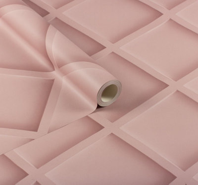 Zed Decor Pink Wood Trellis Panel Wallpaper - Solid Pink Girls Wallpaper - Background Shadows Providing 3D Effect Wallpaper
