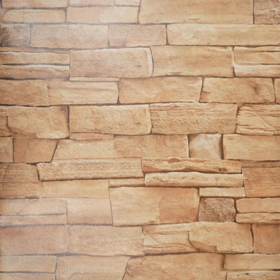 Zed Decor Vintage Brick Stone Effect Self Adhesive Vinyl Wallpaper, Bedroom & Living Room 45cm x 300cm Natural Cornish Stone B1091