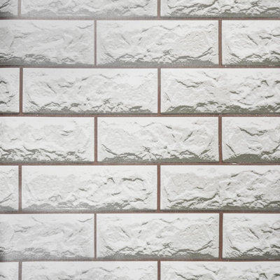 Zed Decor Vintage Brick Stone Effect Self Adhesive Vinyl Wallpaper, Bedroom & Living Room White Metro Tiles B1070