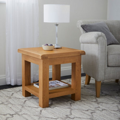 Zelah Oak 50cm Lamp Side Table with Shelf - Fully Assembled By Roseland Furniture