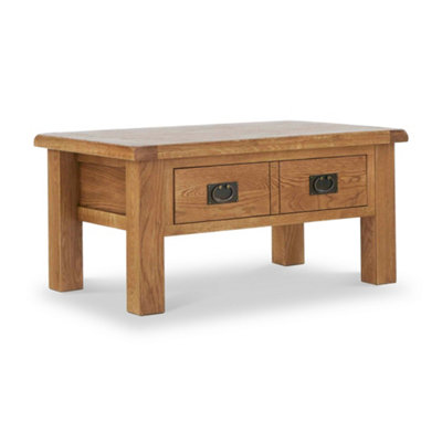 Zelah Oak 92.5cm Large Rectangular Coffee Table with Drawer - By Roseland Furniture