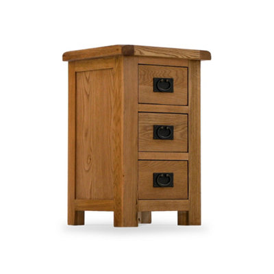 Zelah Oak Bedside Table - Fully Assembled 3 Drawer Cabinet - By Roseland Furniture