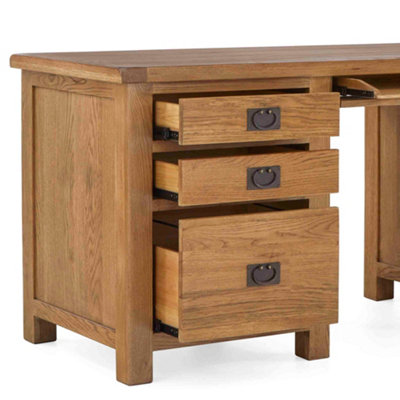 Zelah Oak Large Computer Desk with Drawers & Cupboard - By Roseland ...