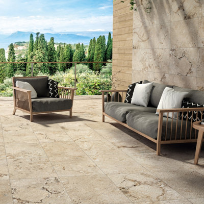 Zelus Beige Stone Effect Indoor & Outdoor Porcelain Tile - Pack of 192, 56.16m² - (L)650x(W)450mm