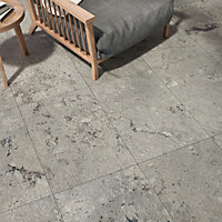 Zelus Brown Stone Effect Indoor & Outdoor Porcelain Tile - Pack of 4, 1.17m² - (L)650x(W)450mm