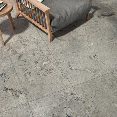 Zelus Brown Stone Effect Indoor & Outdoor Porcelain Tile Pack of 4, 1.17m² (L)650x(W)450mm