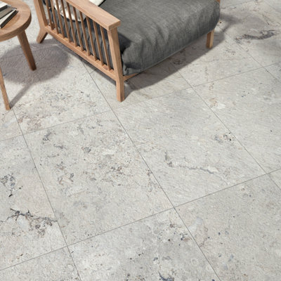 Zelus White Stone Effect Indoor & Outdoor Porcelain Tile Pack of 4 Tiles 1.17m² (L)650mm (W)450mm