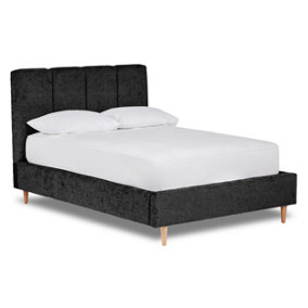 Zen Fabric Bed With Fluted Headboard Panels Bed Base Only 4FT Small Double- Pavia Ebony