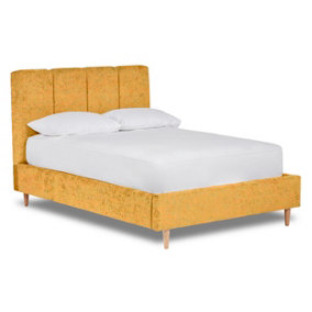 Zen Fabric Bed With Fluted Headboard Panels Bed Base Only 4FT Small Double- Pavia Mustard