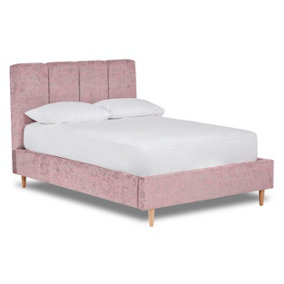 Zen Fabric Bed With Fluted Headboard Panels Bed Base Only 4FT Small Double- Pavia Powder