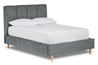 Zen Fabric Bed With Fluted Headboard Panels Bed Base Only 5FT King- Pavia Charcoal