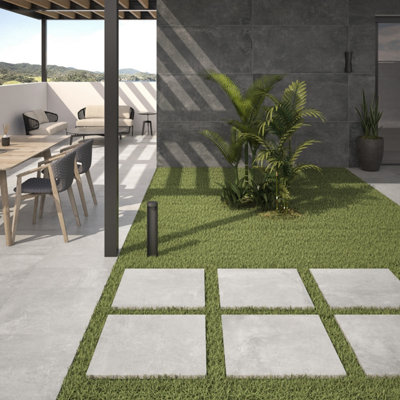 Zen Matt Grey Concrete Effect Porcelain Outdoor Tile Pack of 2 Tiles 0.74m² (L)610mm (W)610mm