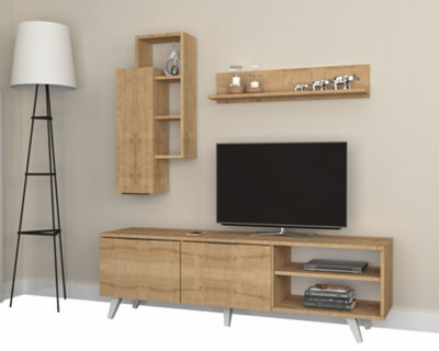 Zen TV Unit and Wall shelves - Oak/Brown up to 65 inch TV | DIY at B&Q