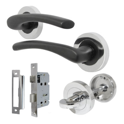 Zena Door Handle Bathroom Set Modern Matt Black Lever Chrome Rose Internal Thumbturn