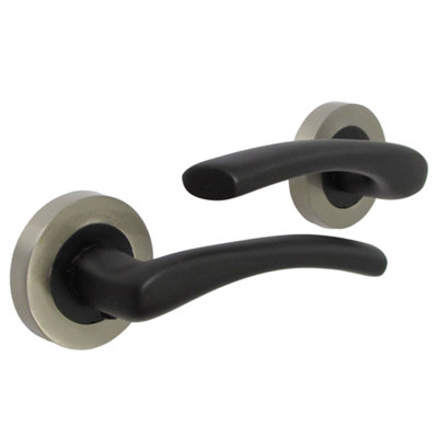 Zena Door Handle Modern Design Matt Black Lever on Satin Rose Internal Latch Handles