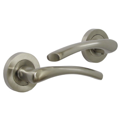 Zena Door Handle Modern Design Satin Nickel Lever on Rose Internal Latch Handles