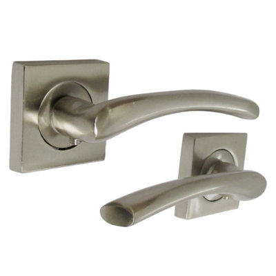 Zena Door Handle Satin Nickel Lever on Square Rose Internal Latch Handles Set