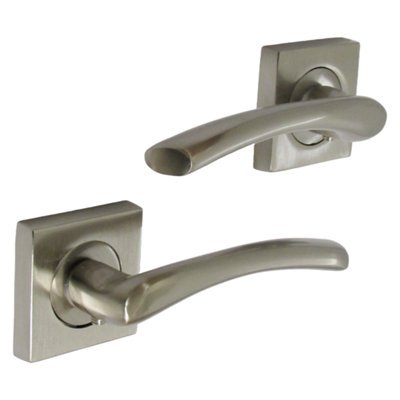 Zena Door Handle Satin Nickel Lever on Square Rose Internal Latch ...