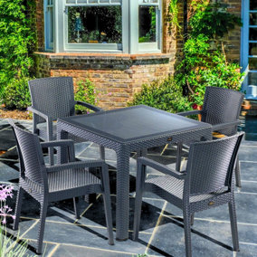 Zenit Rattan Style Garden Dining Table & 4 Chairs Set Charcoal Grey