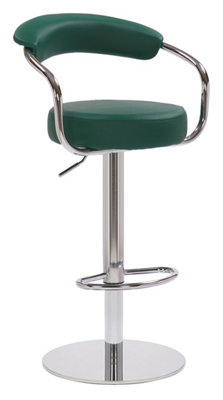 Zenith Deluxe Kitchen Bar Stool, Footrest, Height Adjustable Swivel Gas Lift, Home Bar & Breakfast Barstool, Faux-Leather, Green