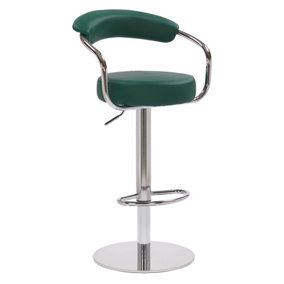 Zenith Deluxe Kitchen Bar Stool, Footrest, Height Adjustable Swivel Gas Lift, Home Bar & Breakfast Barstool, Faux-Leather, Green