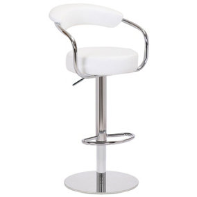 Zenith Deluxe Kitchen Bar Stool, Footrest, Height Adjustable Swivel Gas Lift, Home Bar & Breakfast Barstool, Faux-Leather, White