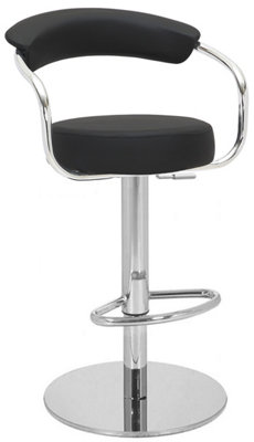 Zenith Deluxe Single Kitchen Bar Stool, Chrome Footrest, Height Adjustable Swivel Gas Lift, Faux Leather Seat & Backrest, Black