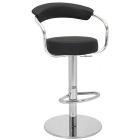 Zenith Deluxe Single Kitchen Bar Stool, Chrome Footrest, Height Adjustable Swivel Gas Lift, Faux Leather Seat & Backrest, Black