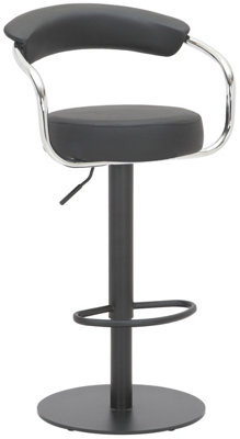 Zenith Deluxe Single Kitchen Bar Stool, Matt Black Stem & Footrest, Height Adjustable, Swivel, Faux Leather Seat & Backrest, Black