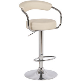 Zenith Kitchen Bar Stool, Chrome Footrest, Height Adjustable Swivel Gas Lift, Home Bar & Breakfast Barstool, Faux-Leather, Cream