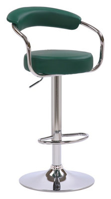 Zenith Kitchen Bar Stool, Chrome Footrest, Height Adjustable Swivel Gas Lift, Home Bar & Breakfast Barstool, Faux-Leather, Green