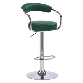 Zenith Kitchen Bar Stool, Chrome Footrest, Height Adjustable Swivel Gas Lift, Home Bar & Breakfast Barstool, Faux-Leather, Green