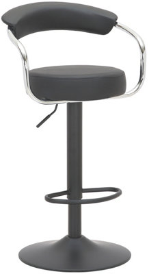 Zenith Single Kitchen Bar Stool, Matt Black Stem, & Footrest, Height Adjustable Swivel Gas Lift, Faux Leather Seat, Black