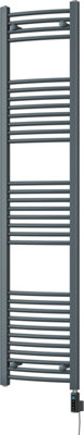 Zennor - Anthracite Electric Towel Rail H1800mm x W400mm Curved 600w Thermostatic WIFI