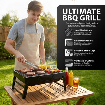 ZENO Portable BBQ Grill - Folding Charcoal Barbecue For Camping, Garden ...