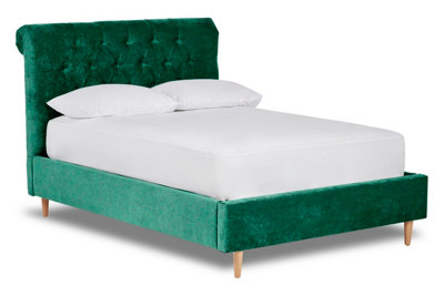 Zephyr Fabric Scroll Bed With Low Foot End Bed Base Only 5FT King- Brecon Emerald