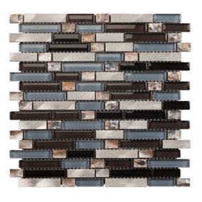 Zephyr Modular Brick 300mm x 300mm Glass & Metal Mosaic Tile Sheet (Coverage of 0.09m2 Per Sheet)