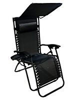 Zero Gravity Chair Adjustable Patio Lounge w/ Cup Holder & Canopy  - Black