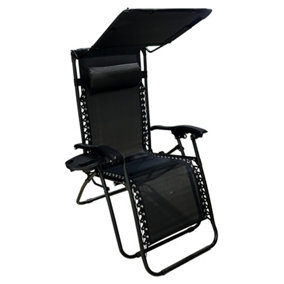 Zero Gravity Chair Adjustable Patio Lounge w/ Cup Holder & Canopy  - Black