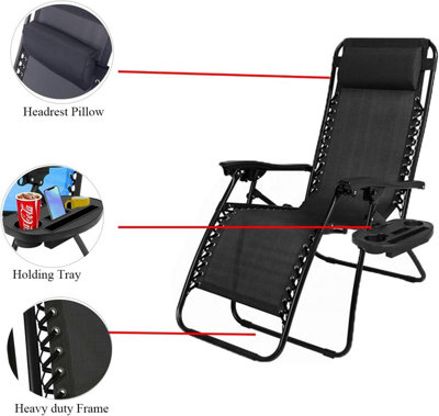 Zero Gravity Garden Chair Outdoor Reclining Sun Lounger Portable Beach Recliner