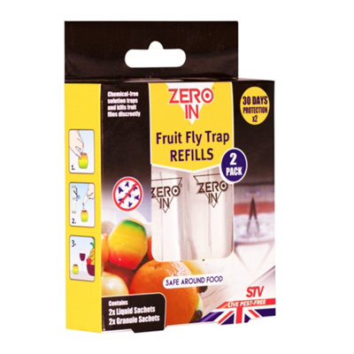 Fruit Fly Traps & Refill Sachets Twin Pack Non Toxic Chemical Free Fly Traps