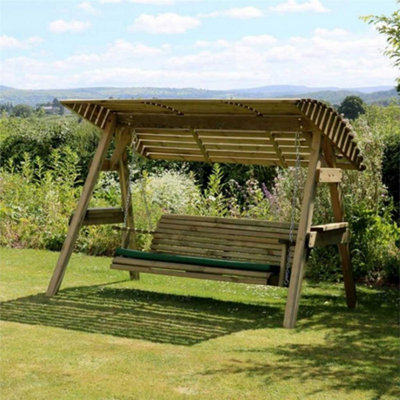 Zest 3 Seater Miami Wooden Garden Swing Seat Bench With Roof Canopy