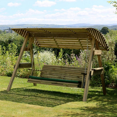 Zest 3 Seater Miami Wooden Garden Swing Seat Bench With Roof Canopy - 3