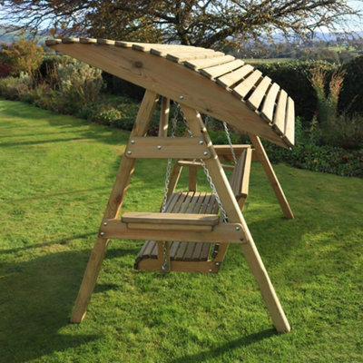 Zest 3 Seater Miami Wooden Garden Swing Seat Bench With Roof Canopy - 5