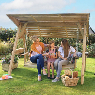 Zest 3 Seater Miami Wooden Garden Swing Seat Bench With Roof Canopy - 6