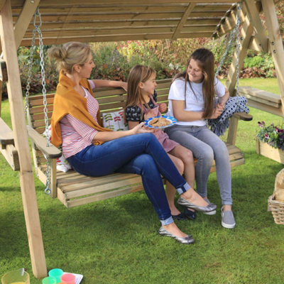 Zest 3 Seater Miami Wooden Garden Swing Seat Bench With Roof Canopy - 8