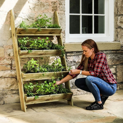 Zest 4 Tier Ladder Stepped Herb Stand Wooden Planter Garden Layered Planter