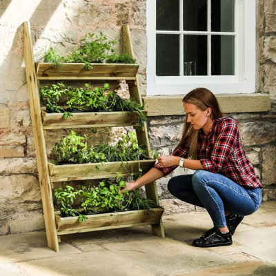 Zest 4 Tier Ladder Stepped Herb Stand Wooden Planter